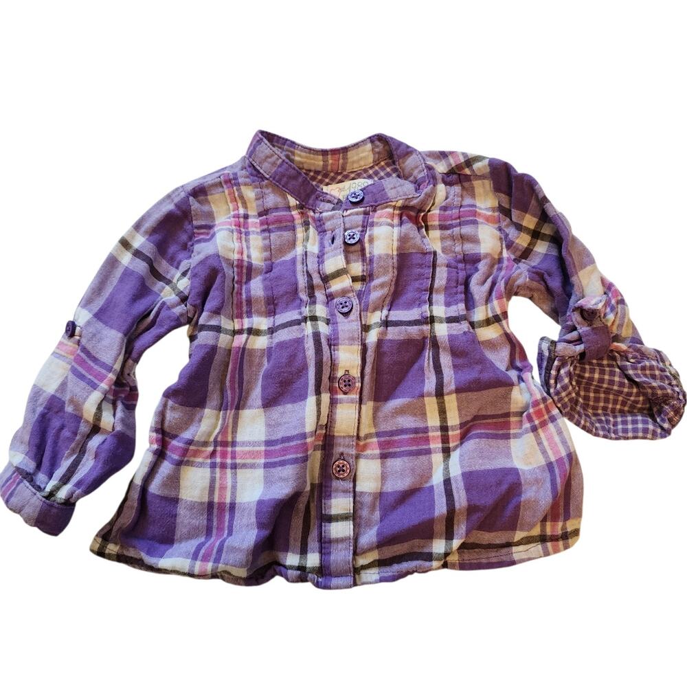 The Childrens Place Girls Button Down Top Size 6-9 Months Purple Plaid